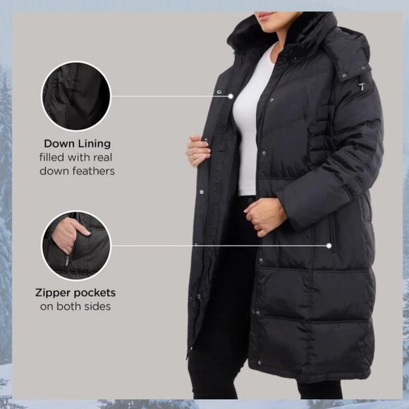 NWT - London Fog Faux-Fur-Trimmed Down Puffer Coat w/Hood - Black - Picture 6 of 12